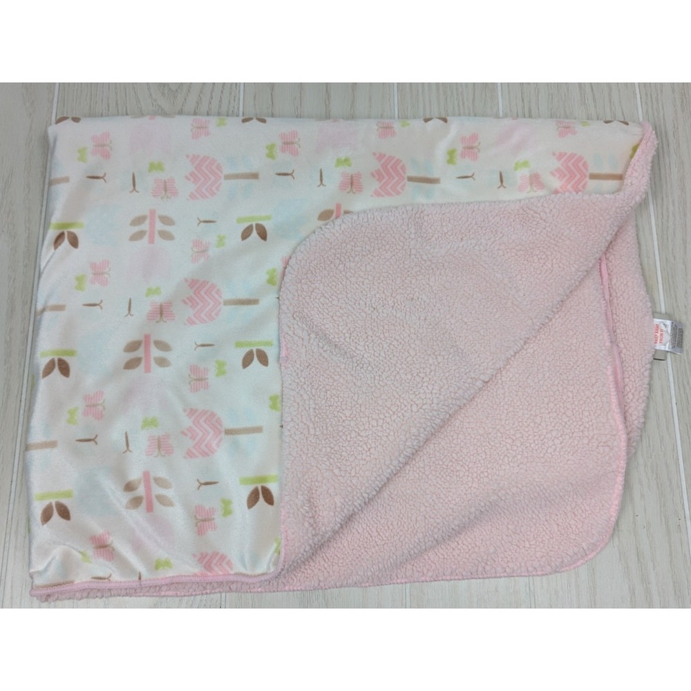 Chick Pea pink green tulip flowers butterflies floral Baby Blanket sherpa
